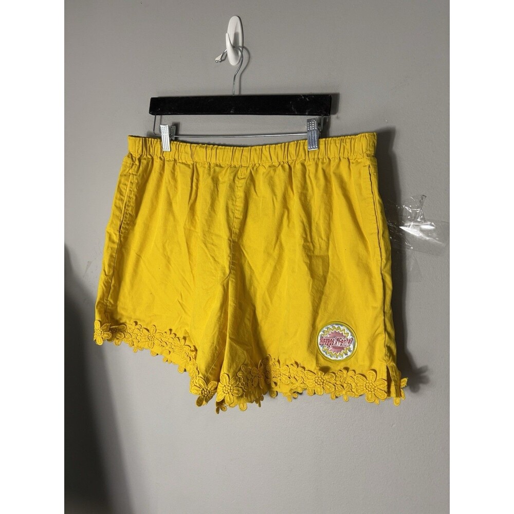 Rihanna Savage Fenty Shorts Womens L  Yellow Floral Trim Elastic Waist Cute